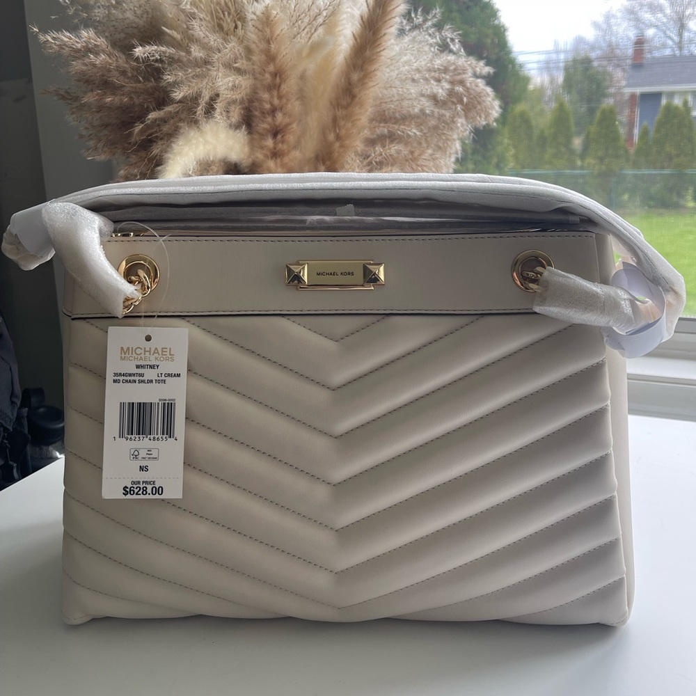 Michael Kors White Quilted Shoulder Bag with Gold Accents